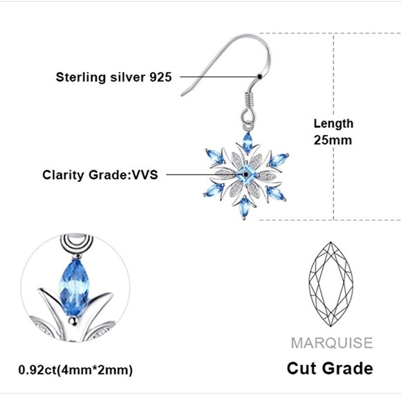 ❄️ 0.92ctw Swiss Blue Topaz Snowflake Earrings - Picture 6 of 7